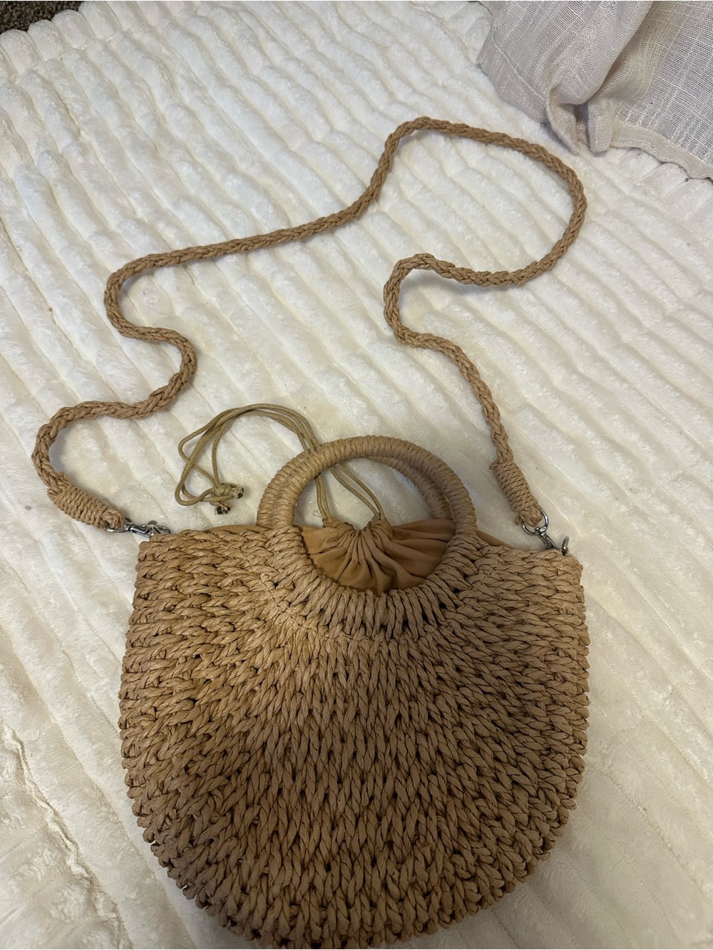 Structured Straw Tote with Orange Patterned Scarf Accent - Picture 2 of 7